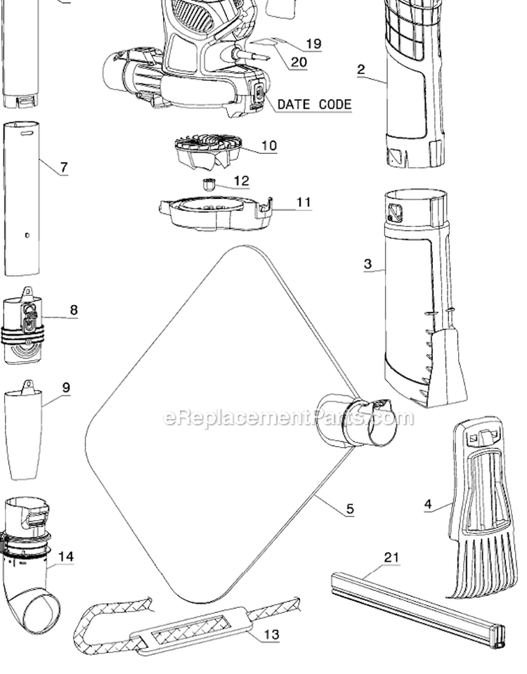 Page A Diagram and Parts List for BV6600 Type 1 Black and Decker Leaf Blower / Vacuum